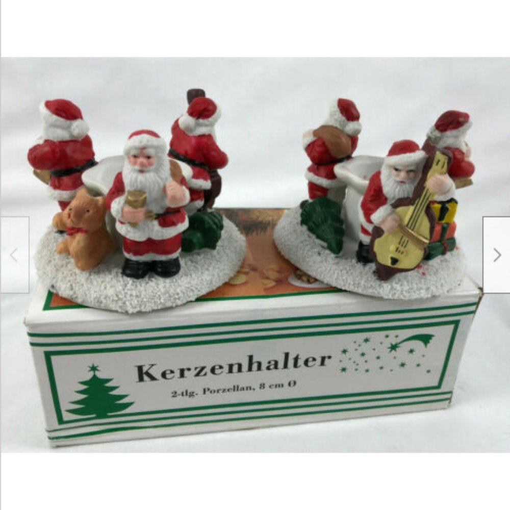 Christmas Santa Porcelain Candle Holder Set of 2 Kerzenhalter Germany